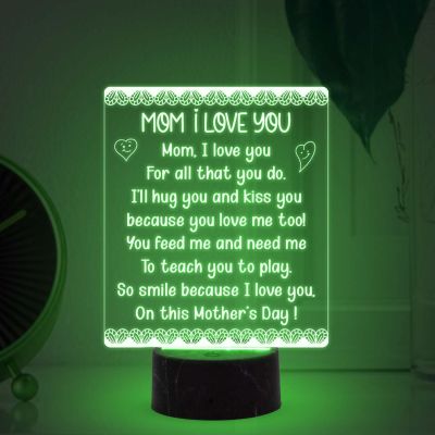 Mom I Love You Engraved Night Lamp with Atometic Color Changing Light Gift for Mom from Daughter Son Best Gift for Mothers Day