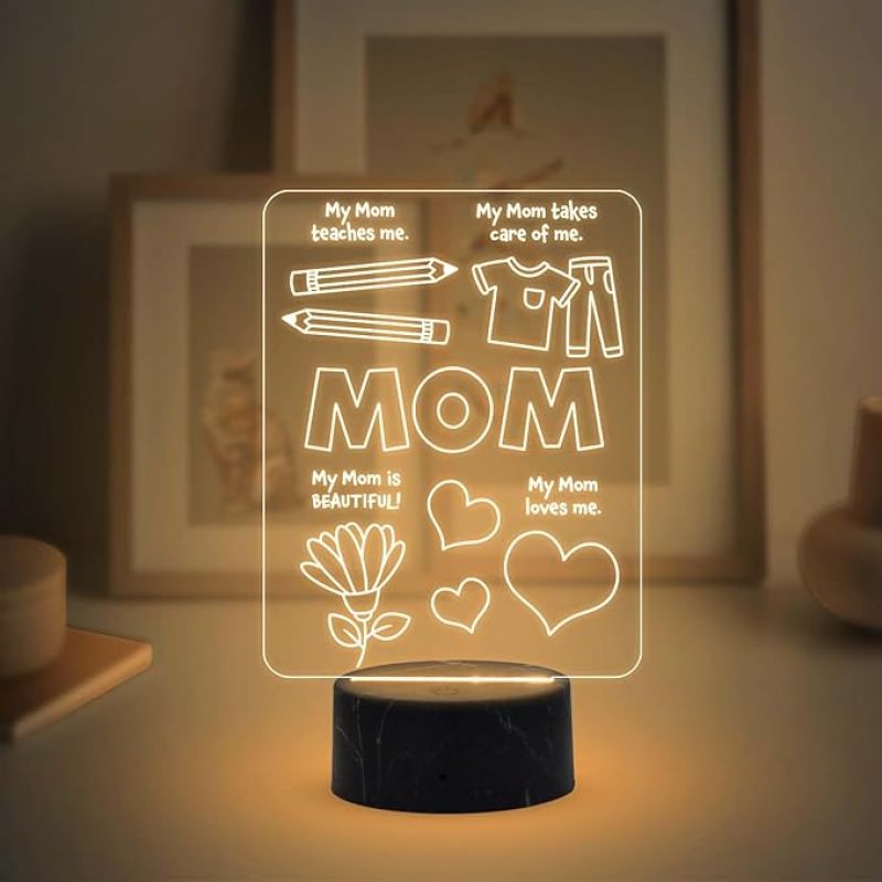 My Mom Loves Me, My Mom is Beautiful, Mt Mom Teaches Me, My Mom takes care of me Engraved Lamp with Warm White Light Unique & Creative Gifting Ideas for Mummy Mothers Day Gift for Mom Birthday Gift for Mom