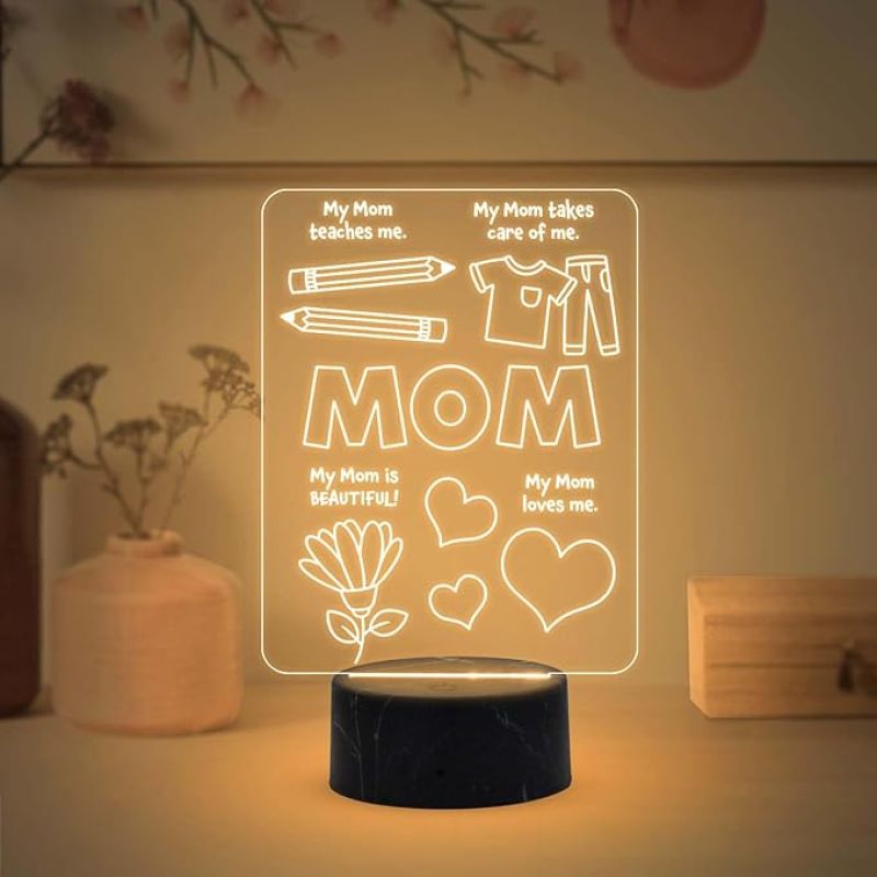 My Mom Loves Me, My Mom is Beautiful, Mt Mom Teaches Me, My Mom takes care of me Engraved Lamp with Warm White Light Unique & Creative Gifting Ideas for Mummy Mothers Day Gift for Mom Birthday Gift for Mom