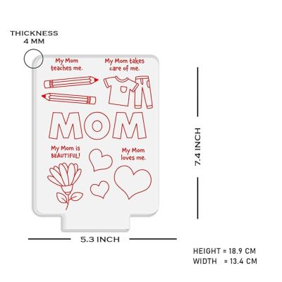 My Mom Loves Me, My Mom is Beautiful, Mt Mom Teaches Me, My Mom takes care of me Engraved Lamp with Warm White Light Unique & Creative Gifting Ideas for Mummy Mothers Day Gift for Mom Birthday Gift for Mom
