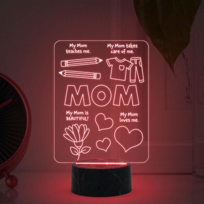 My Mom Loves Me, My Mom is Beautiful, Mt Mom Teaches Me, My Mom takes care of me Engraved Lamp with Multicolored Light Unique & Creative Gifting Ideas for Mummy Mothers Day Gift for Mom Birthday Gift for Mom