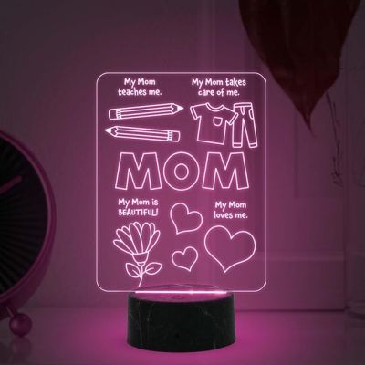 My Mom Loves Me, My Mom is Beautiful, Mt Mom Teaches Me, My Mom takes care of me Engraved Lamp with Multicolored Light Unique & Creative Gifting Ideas for Mummy Mothers Day Gift for Mom Birthday Gift for Mom