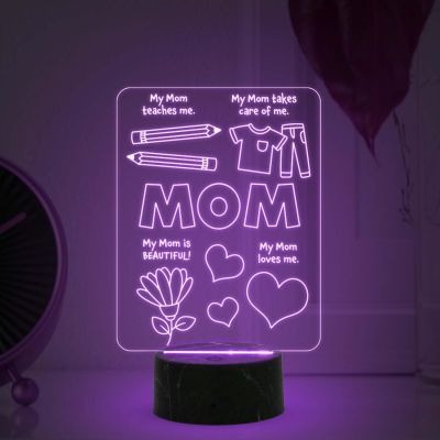 My Mom Loves Me, My Mom is Beautiful, Mt Mom Teaches Me, My Mom takes care of me Engraved Lamp with Multicolored Light Unique & Creative Gifting Ideas for Mummy Mothers Day Gift for Mom Birthday Gift for Mom