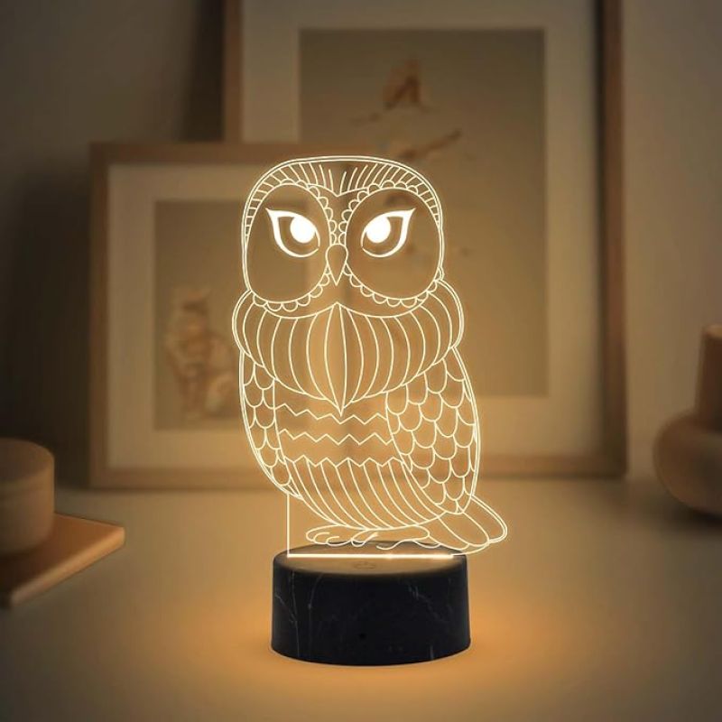 3D Illusion Cute Owl Night Lamp with Warm White Light Kids Room Bedroom Living Room Decor Light