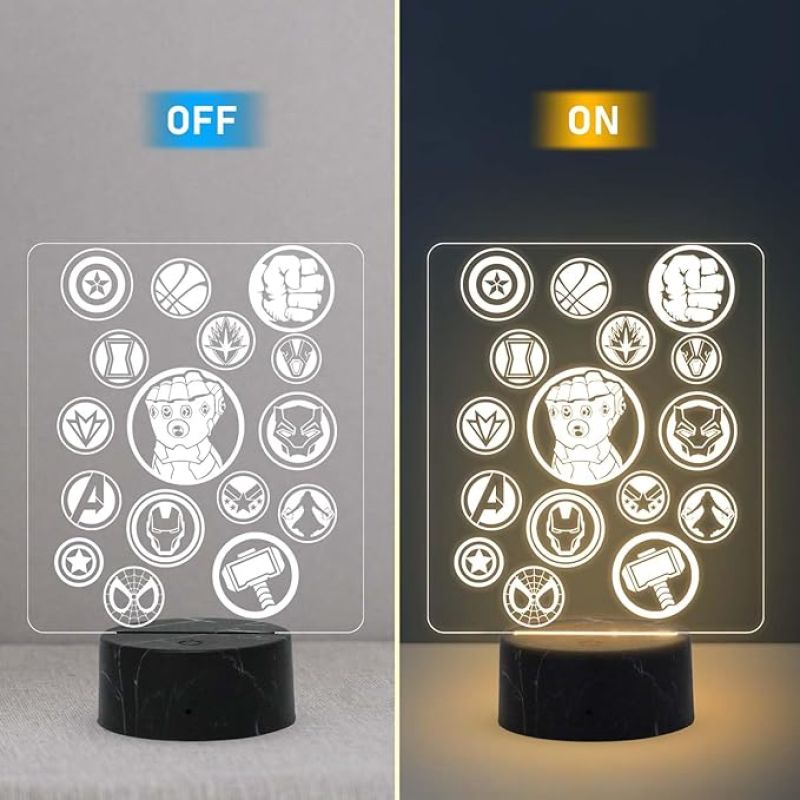 3D Illusion Avengers Night Lamp with Warm White Light Gift for Avengers Lover Birthday Gift for Marvel Fans Gaming Room Decor Light