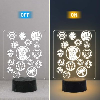 3D Illusion Avengers Night Lamp with Warm White Light Gift for Avengers Lover Birthday Gift for Marvel Fans Gaming Room Decor Light