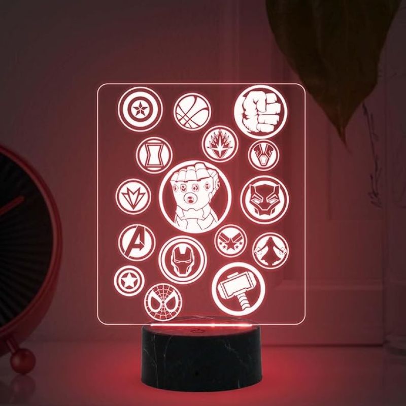 3D Illusion Avengers Night Lamp with Automatic Color Changing Light Gift for Avengers Lover Birthday Gift for Marvel Fans Gaming Room Decor Light