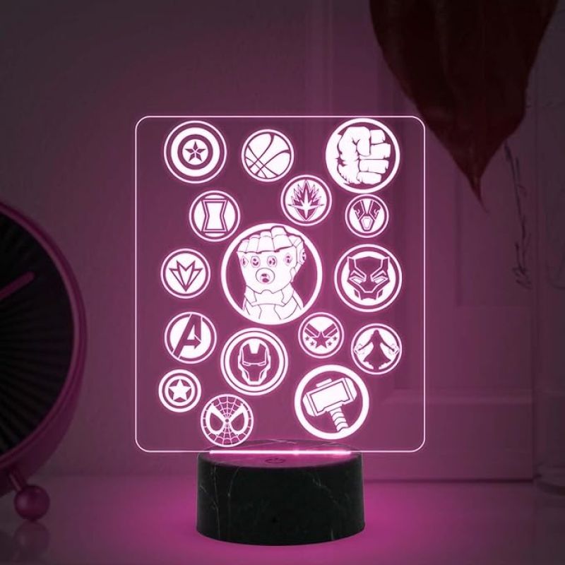 3D Illusion Avengers Night Lamp with Automatic Color Changing Light Gift for Avengers Lover Birthday Gift for Marvel Fans Gaming Room Decor Light