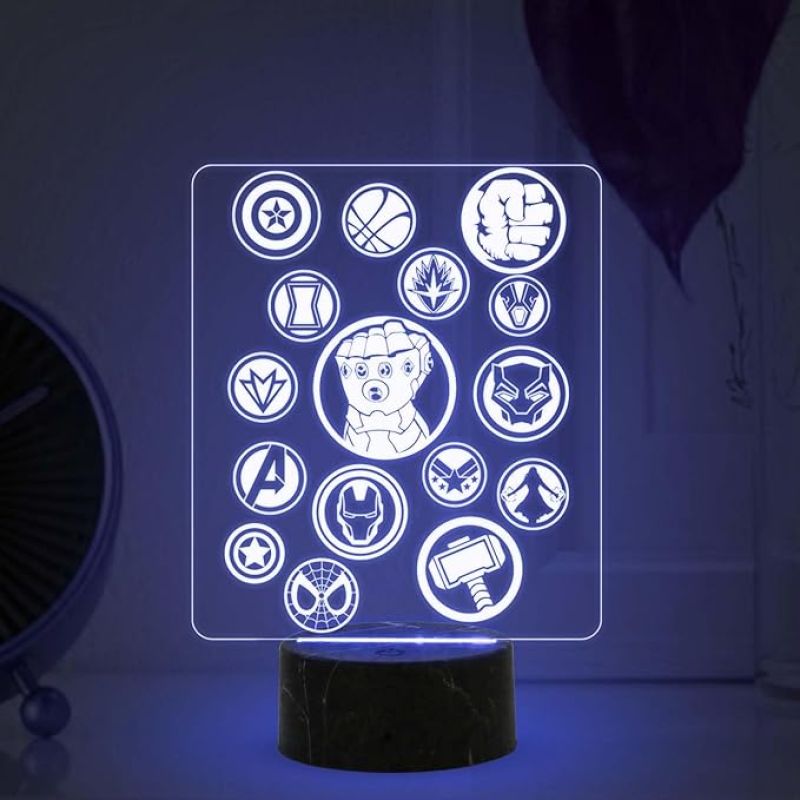 3D Illusion Avengers Night Lamp with Automatic Color Changing Light Gift for Avengers Lover Birthday Gift for Marvel Fans Gaming Room Decor Light