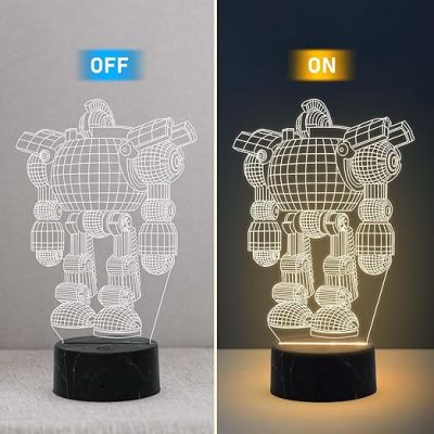 3D Illusion Robot Model Night Lamp with Warm White light Kids Room Gaming Room Bedroom Home Decor Room Housewarming Party for Kids
