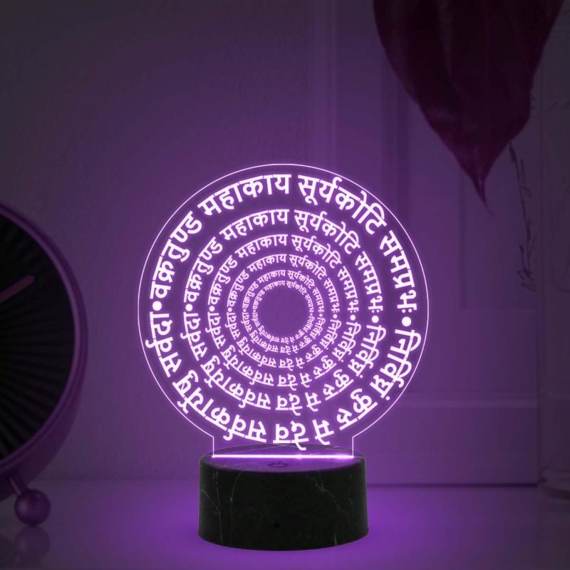 Vakratunda Mahakaya Ganesh Mantra Engraved Quote Night Light with Automatic Color Changing Light Home Office Living Room & Pooja Room Decor Light
