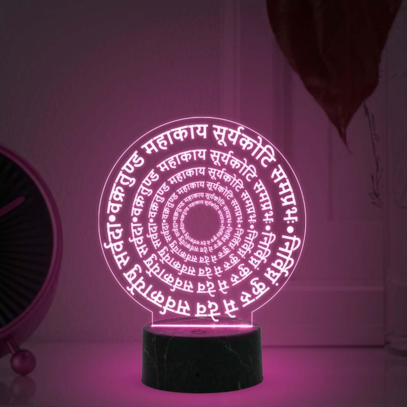 Vakratunda Mahakaya Ganesh Mantra Engraved Quote Night Light with Automatic Color Changing Light Home Office Living Room & Pooja Room Decor Light
