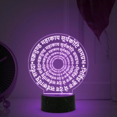 Vakratunda Mahakaya Ganesh Mantra Engraved Quote Night Light with Automatic Color Changing Light Home Office Living Room & Pooja Room Decor Light