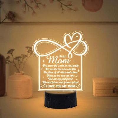 Dear Mom Engraved Night Lamp with Warm White Light Mothers Day Gift for Mom birthday Gift for Mom from Daughter Son