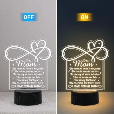 Dear Mom Engraved Night Lamp with Warm White Light Mothers Day Gift for Mom birthday Gift for Mom from Daughter Son