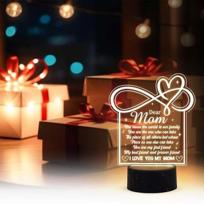 Dear Mom Engraved Night Lamp with Warm White Light Mothers Day Gift for Mom birthday Gift for Mom from Daughter Son