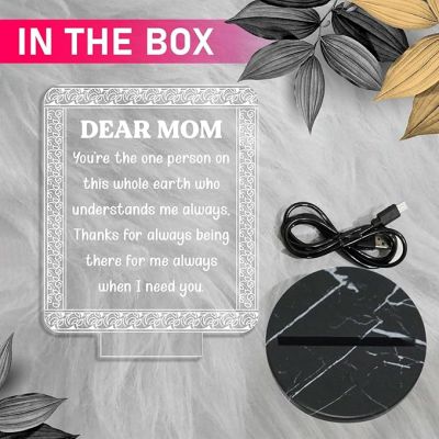 Dear Mom 3D Illusion Dear Mom Engraved Night Lamp with Warm White Light Mothers Day Gift for Mom, Birthday Gift for Mom from Daughter & Son