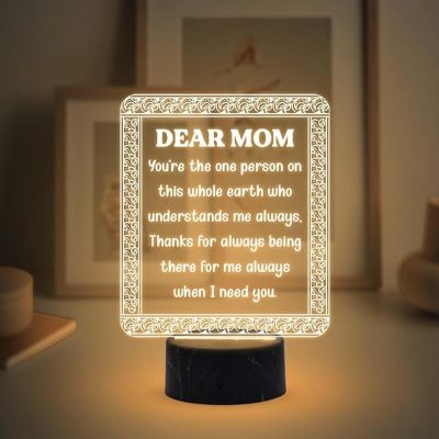 Dear Mom 3D Illusion Dear Mom Engraved Night Lamp with Warm White Light Mothers Day Gift for Mom, Birthday Gift for Mom from Daughter & Son