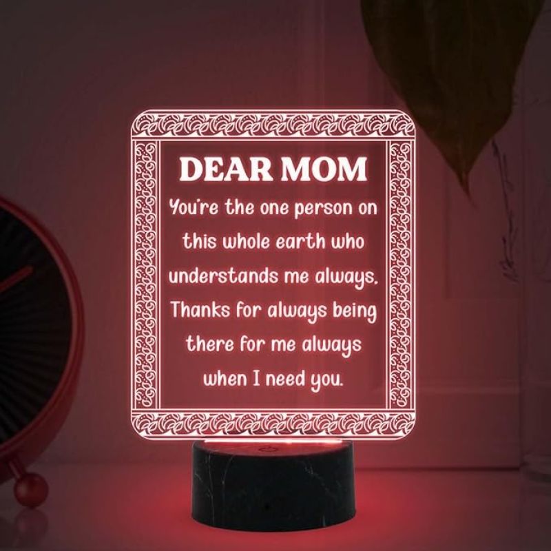 3D Illusion Dear Mom Engraved Night Lamp with Automatic Color Changing Light Mothers Day Gift for Mom Birthday Gift for Mom from Daughter & Son