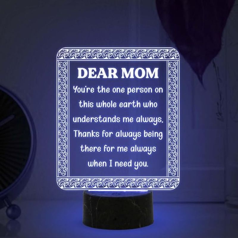 3D Illusion Dear Mom Engraved Night Lamp with Automatic Color Changing Light Mothers Day Gift for Mom Birthday Gift for Mom from Daughter & Son