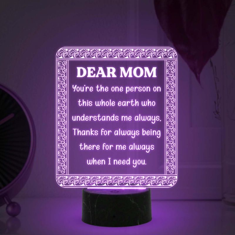 3D Illusion Dear Mom Engraved Night Lamp with Automatic Color Changing Light Mothers Day Gift for Mom Birthday Gift for Mom from Daughter & Son