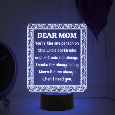 3D Illusion Dear Mom Engraved Night Lamp with Automatic Color Changing Light Mothers Day Gift for Mom Birthday Gift for Mom from Daughter & Son