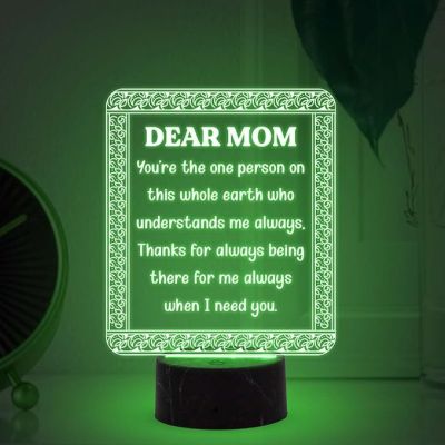 3D Illusion Dear Mom Engraved Night Lamp with Automatic Color Changing Light Mothers Day Gift for Mom Birthday Gift for Mom from Daughter & Son