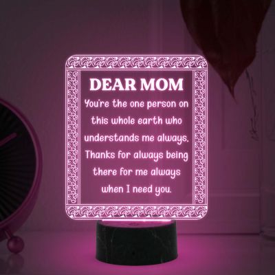 3D Illusion Dear Mom Engraved Night Lamp with Automatic Color Changing Light Mothers Day Gift for Mom Birthday Gift for Mom from Daughter & Son