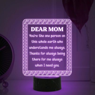 3D Illusion Dear Mom Engraved Night Lamp with Automatic Color Changing Light Mothers Day Gift for Mom Birthday Gift for Mom from Daughter & Son