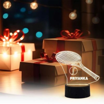 3D Illusion Tennis Night Light with Warm White Light Customized with Name Birthday Gift for Tennis Player & Lover Gift for Sports Lover