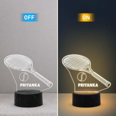 3D Illusion Tennis Night Light with Warm White Light Customized with Name Birthday Gift for Tennis Player & Lover Gift for Sports Lover