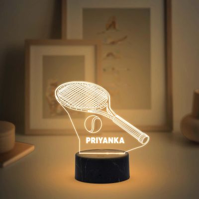 3D Illusion Tennis Night Light with Warm White Light Customized with Name Birthday Gift for Tennis Player & Lover Gift for Sports Lover