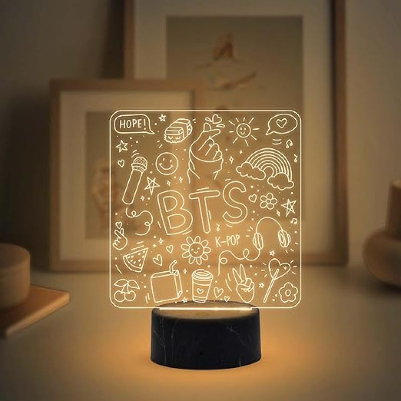 3D Illusion BTS K-POP Night Lamp with Warm White Light Birthday Return Gift for Kids Best Gift for BTS Army Fan