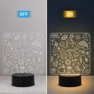 3D Illusion BTS K-POP Night Lamp with Warm White Light Birthday Return Gift for Kids Best Gift for BTS Army Fan