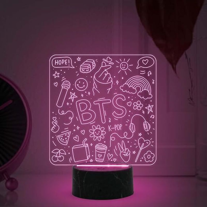 3D Illusion BTS K-POP Night Lamp with Automatic Color Changing Light Birthday Return Gift for Kids Best Gift for BTS Army Fan