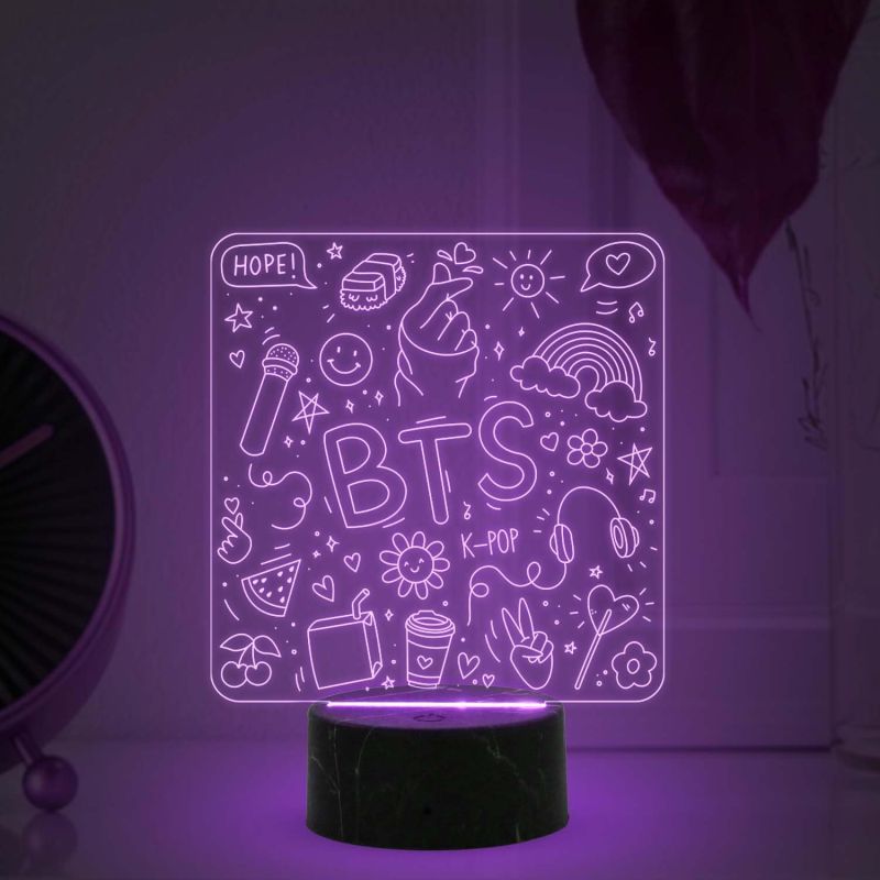 3D Illusion BTS K-POP Night Lamp with Automatic Color Changing Light Birthday Return Gift for Kids Best Gift for BTS Army Fan