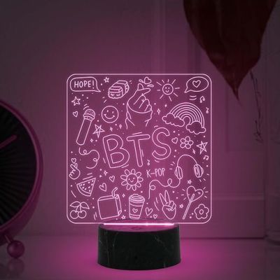 3D Illusion BTS K-POP Night Lamp with Automatic Color Changing Light Birthday Return Gift for Kids Best Gift for BTS Army Fan