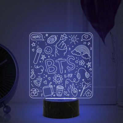 3D Illusion BTS K-POP Night Lamp with Automatic Color Changing Light Birthday Return Gift for Kids Best Gift for BTS Army Fan