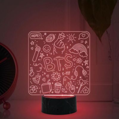 3D Illusion BTS K-POP Night Lamp with Automatic Color Changing Light Birthday Return Gift for Kids Best Gift for BTS Army Fan
