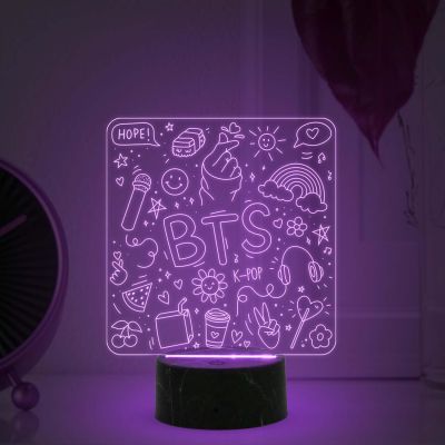3D Illusion BTS K-POP Night Lamp with Automatic Color Changing Light Birthday Return Gift for Kids Best Gift for BTS Army Fan