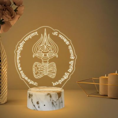 3D Illusion Om Trimbhakam Yajamahe Shiva Mahamrityunjay Mantra Spiritual Night Lamp with Warm White Light Home Decor, Temple Decor, Mandir, Pooja Ghar Decor