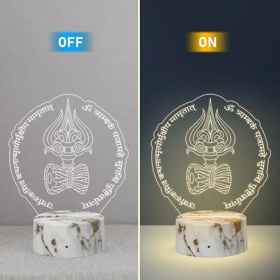 3D Illusion Om Trimbhakam Yajamahe Shiva Mahamrityunjay Mantra Spiritual Night Lamp with Warm White Light Home Decor, Temple Decor, Mandir, Pooja Ghar Decor
