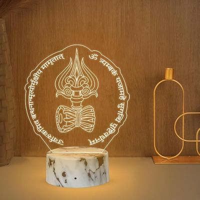 3D Illusion Om Trimbhakam Yajamahe Shiva Mahamrityunjay Mantra Spiritual Night Lamp with Warm White Light Home Decor, Temple Decor, Mandir, Pooja Ghar Decor