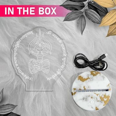 3D Illusion Om Trimbhakam Yajamahe Shiva Mahamrityunjay Mantra Spiritual Night Lamp with Warm White Light Home Decor, Temple Decor, Mandir, Pooja Ghar Decor