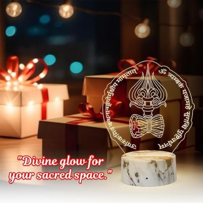 3D Illusion Om Trimbhakam Yajamahe Shiva Mahamrityunjay Mantra Spiritual Night Lamp with Warm White Light Home Decor, Temple Decor, Mandir, Pooja Ghar Decor
