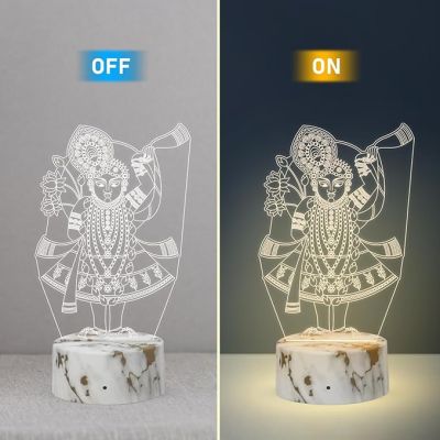 3D Illusion Shreenath Ji Night Lamp with Warm White Light Mandir Pooja Room, Home & Office Decor Light