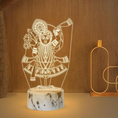 3D Illusion Shreenath Ji Night Lamp with Warm White Light Mandir Pooja Room, Home & Office Decor Light