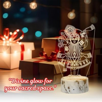 3D Illusion Shreenath Ji Night Lamp with Warm White Light Mandir Pooja Room, Home & Office Decor Light