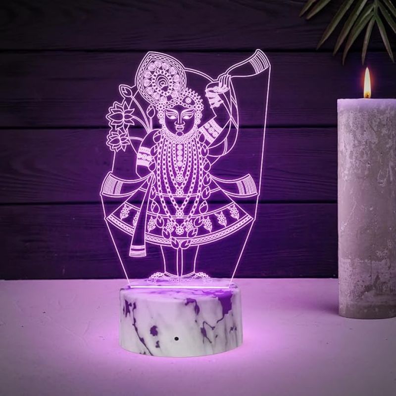3D Illusion Shreenath Ji Night Lamp with Multicolored Light Mandir Pooja Room, Home & Office Decor Light