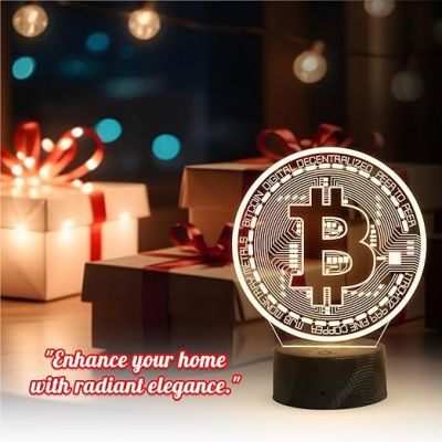 3D Illusion Bitcoin Logo Night Lamp with Warm White Light Gift for Crypto Lovers Office Decor